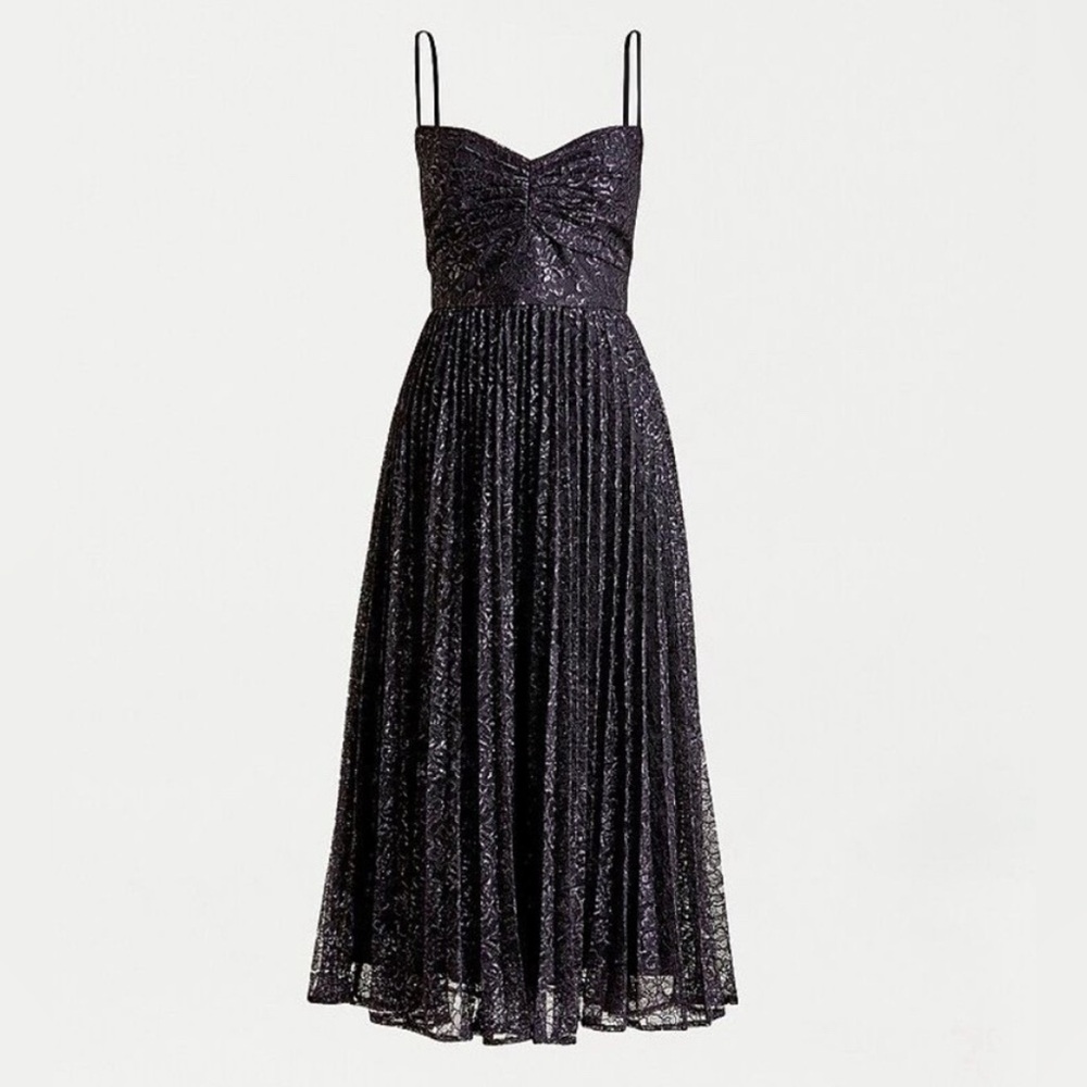Metallic Lace Pleated Midi Cocktail Party Fancied Frock by J.Crew (NWT)